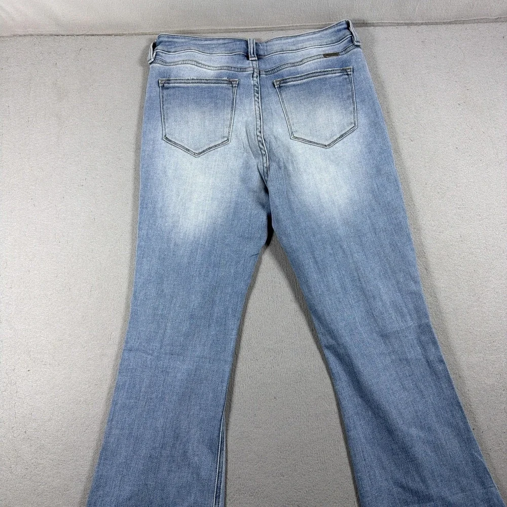 KanCan Jeans Women 9/28 High Rise Flare Light Wash Blue Distressed Fringe Hem